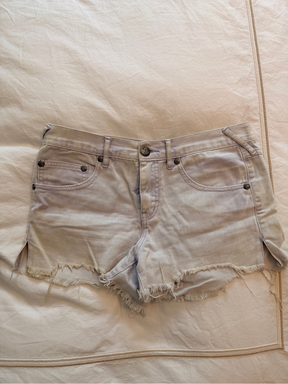 Free People Light Lavender Distressed Denim Shorts